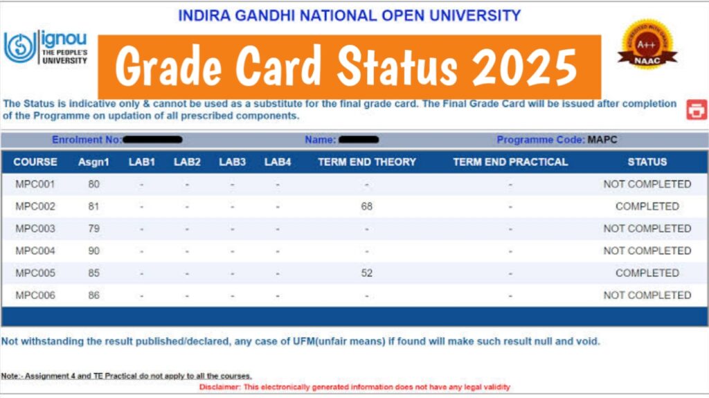 IGNOU Grade Card 2025 Status - Check Now