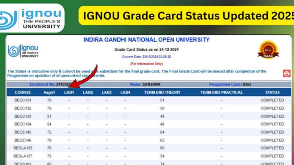 IGNOU Grade Card Status 2025 - Check Your Grade Card Status Today