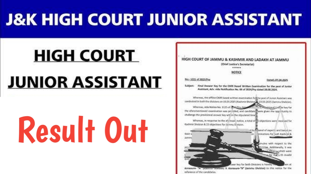 J&K High Court Junior Assistant Result 2025 Out: Interview Schedule Released